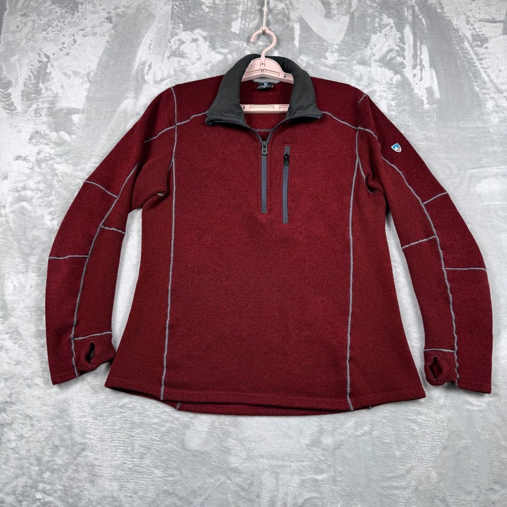 Kuhl Pullover Jacket Women's M Red Half Zip Thumbholes Outdoor Warm - Picture 2 of 9